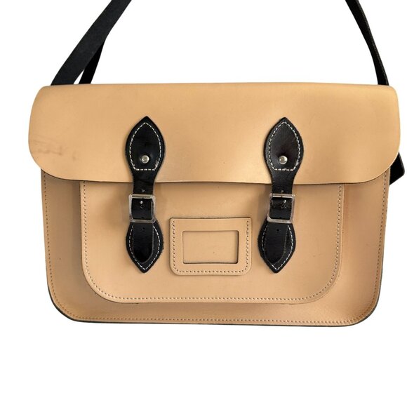The Leather Satchel Co. Leather Laptop Messenger Shoulder Bag Womens Tan Black - Picture 3 of 10